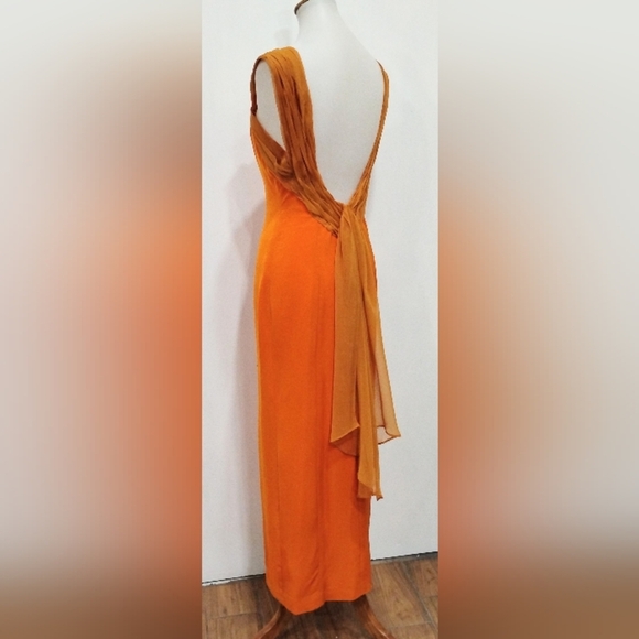 Vintage Dresses & Skirts - VINTAGE TANGERINE AND PUMPKIN SILK EVENING GOWN